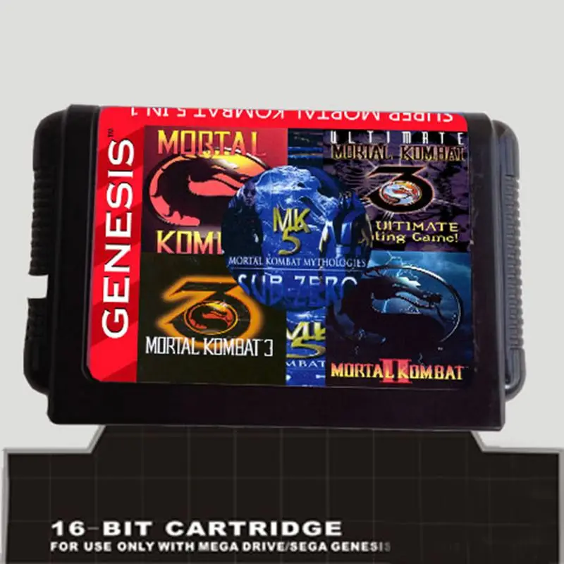 5 In 1 Game cartridge With Mortal Kombat 1 2 3 4 5  for 16 bit sega Megadrive Genesis Game player
