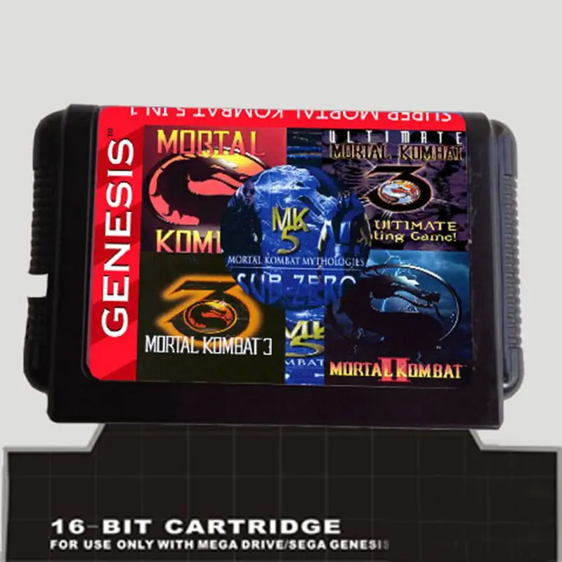 Картридж игровой 5 в 1 с Mortal Kombat 2 3 4 для 16 битного игрового проигрывателя sega Megadrive