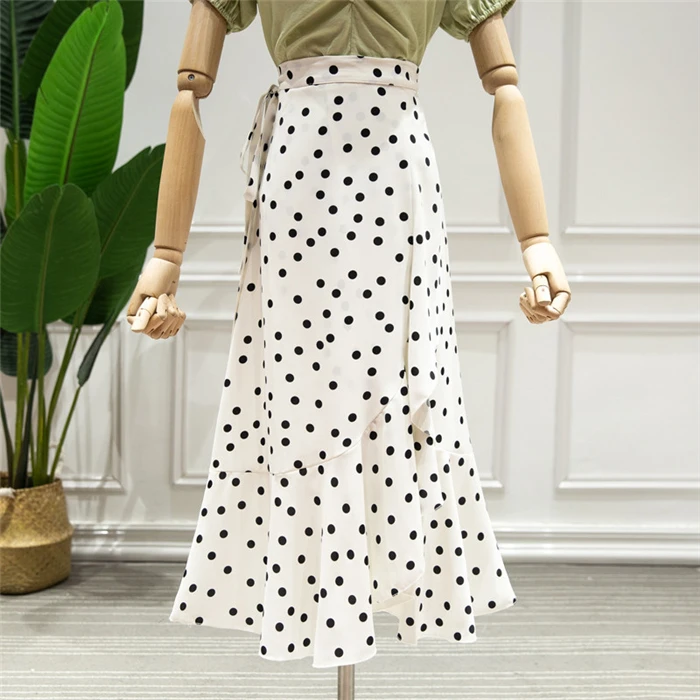 2 цвета один размер цельнокроеная черно белые точки миди юбка лето рыбий хвост