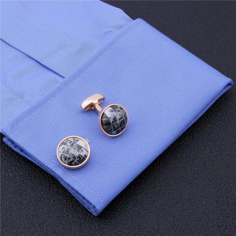 HAWSON Round Natural Stone Cufflinks Trendy Vintage Streak Cuff Button Men's French Dress Accessories 4 Colors Available | Украшения и