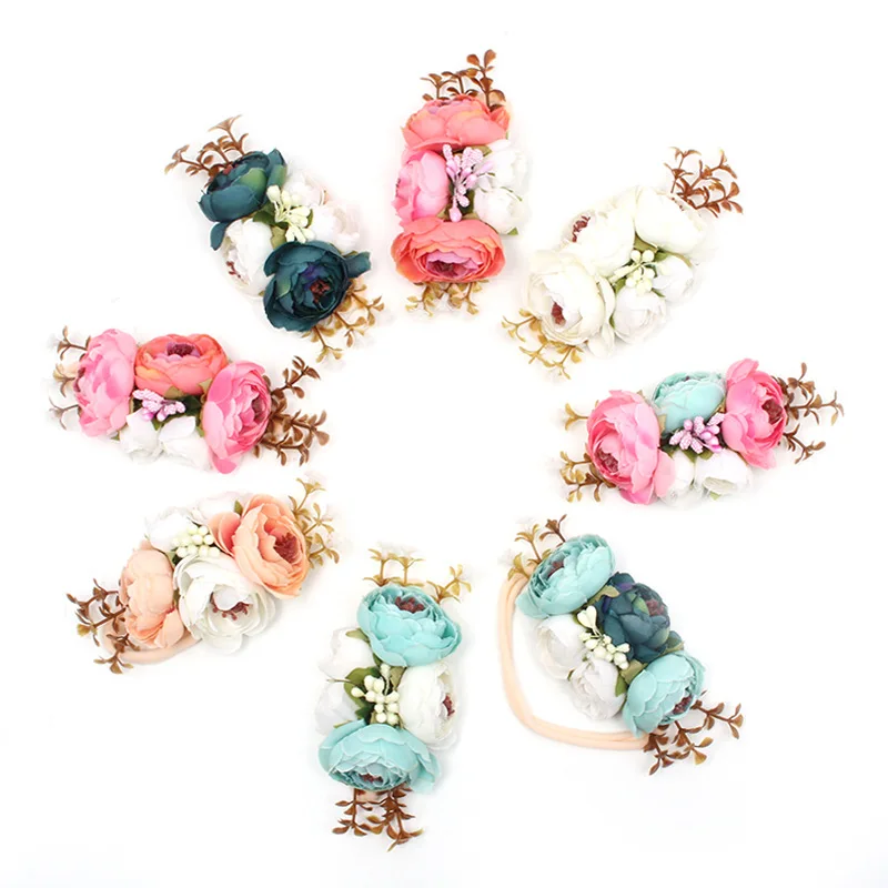 

Hair Accessories Lovely Baby Headband Fake Flower Nylon Hair Bands For Kids Artificial Floral Elastic Head Bands Headwear