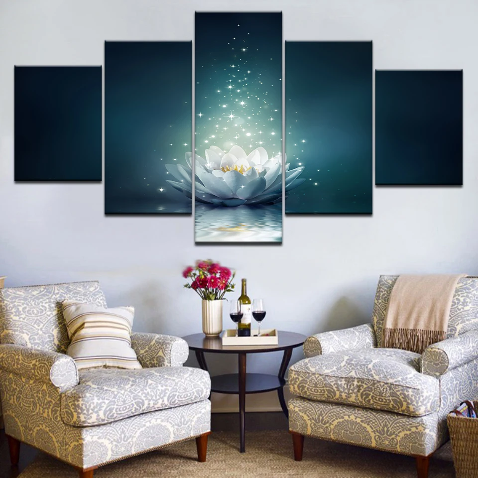 Холст HD печать плакатов Гостиная Wall Art 5 шт. белый лотос Картина домашний декор