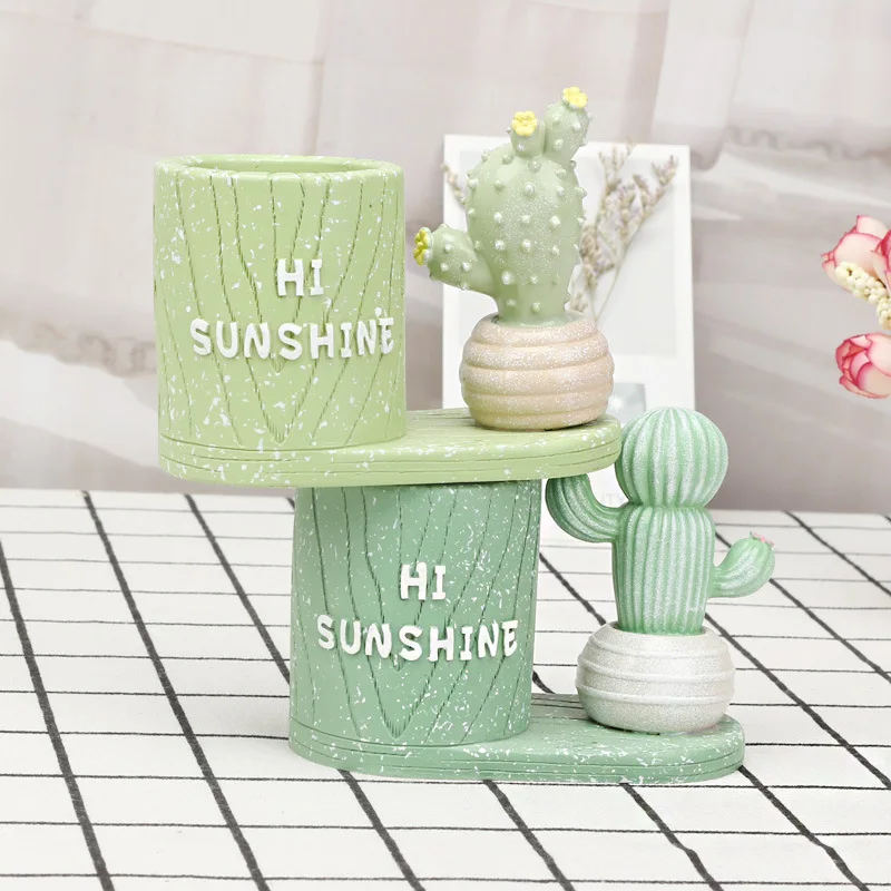 Креативная Смола кактус ручка держатель коробка для хранения домашний стол