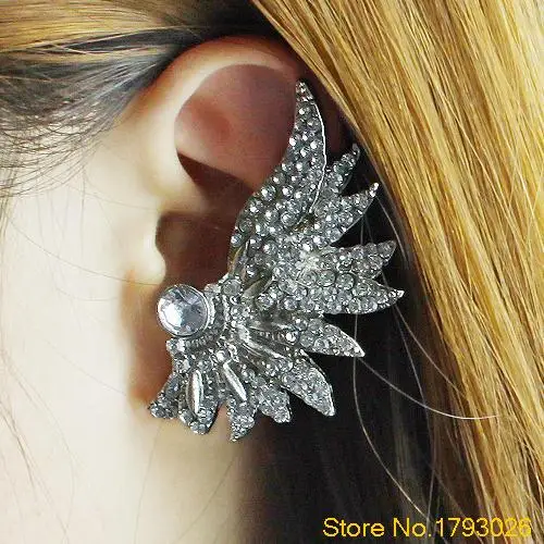 Панк Металлический Веер крыло в форме уха манжета обертывание женщин Кристалл