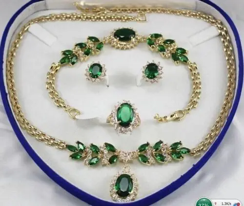 

natural green zircon necklace 18 "bracelet 7.5" Earring Ring (7#-8# -9#) AA