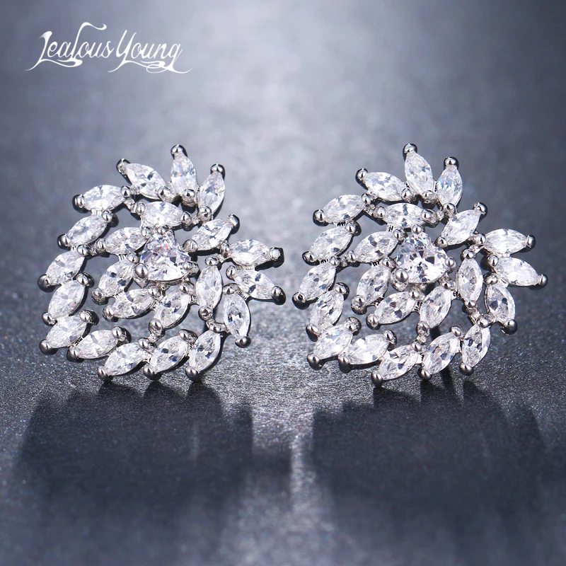 2018 серьги гвоздики с кристаллами Marquise Каплевидным цирконием брендовые