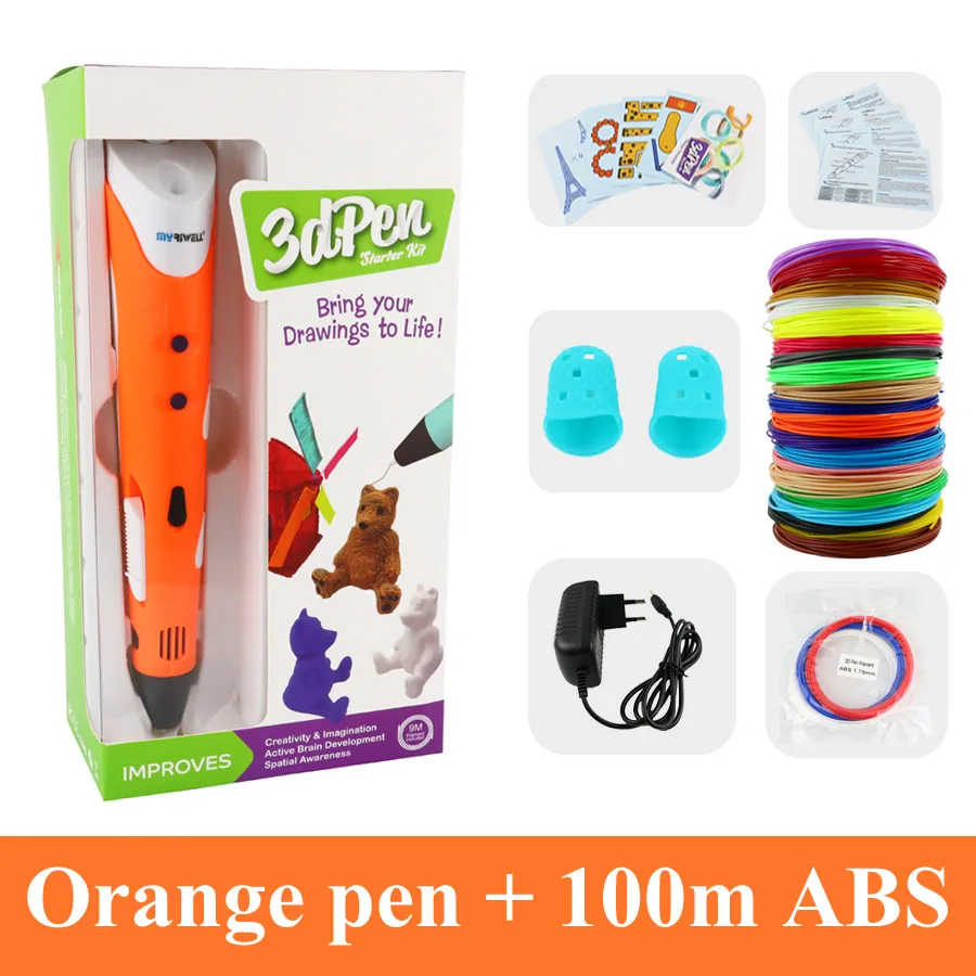 Orange with 100m ABS Myriwell 3d принтер Ручка 1,75 мм ABS 3D печать Ручка для рисования 3D ручки для детей игрушки Рождество подарок на день рождения 3D Ручка - Цвет: Orange with 100m ABS