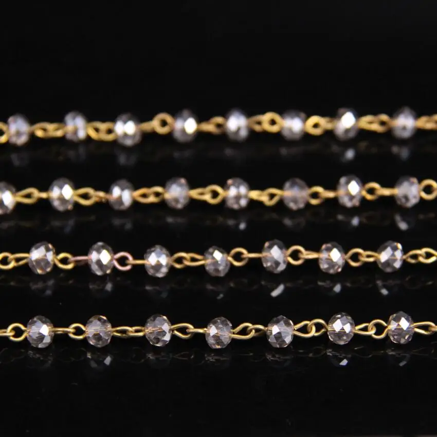 Прозрачные серые стеклянные граненые бусины Розария цепи поставки 5 метров