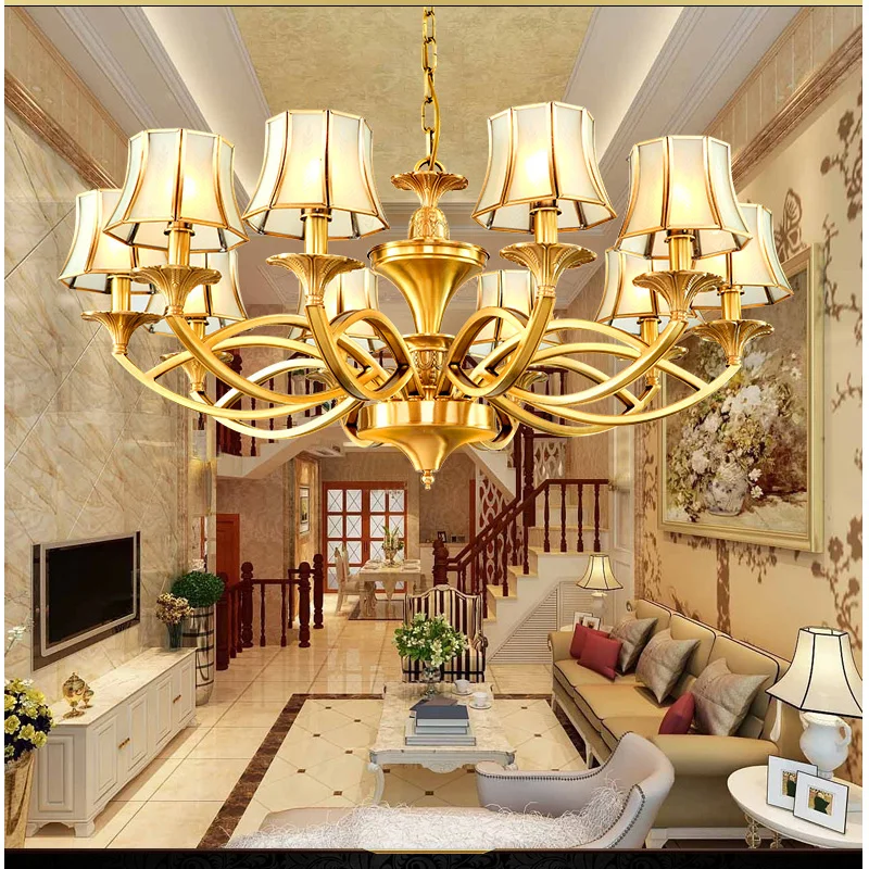 

Retro copper chandeliers living room dining room chandelier lighting modern bedroom glass lamp pure copper vintage chandelier