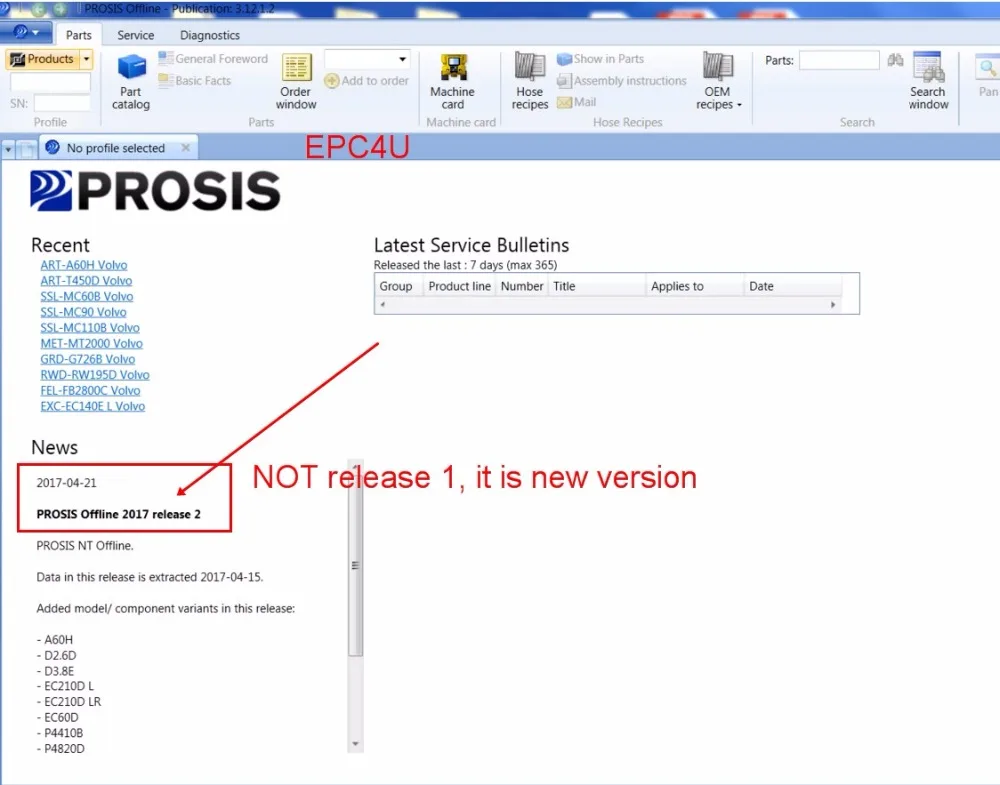 Строительное оборудование PROSIS 2017 5 (детали + ремонт) для volvo release 2 трещина