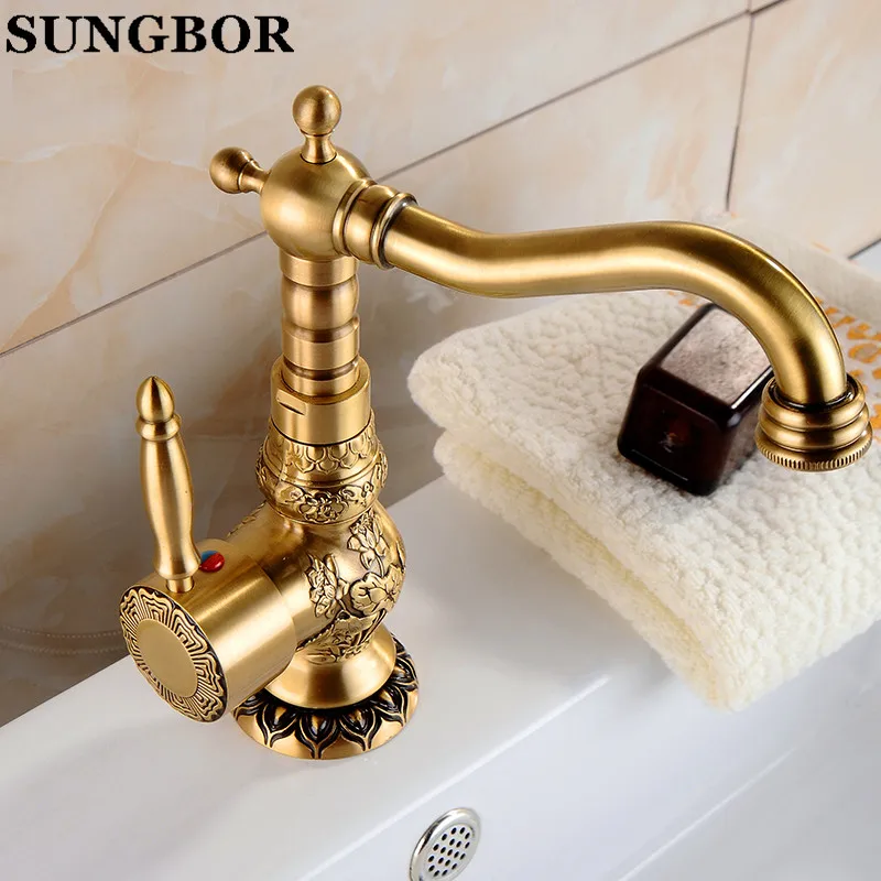 New Arrivel Deck Mounted Single Handle Bathroom Sink Mixer Faucet/ crane/ tap Antique Brass Hot and Cold Water CA-9904 | Обустройство