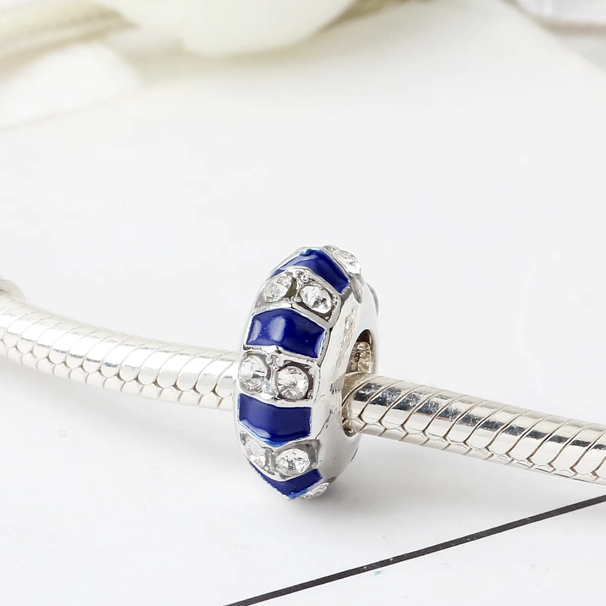 New Original Free Shipping Silver Plated Bead Exotic Stones Stripes Spacer Charm Fit Bracelet Necklace DIY Women Jewelry | Украшения и