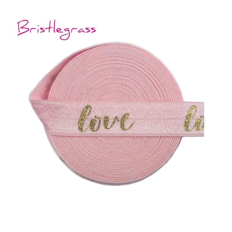 Pearl Pink BRISTLEGRASS 5 Ярд 5/" 15 мм Золотая любовь фольга печать блестящая складка над эластичным врагом спандекс атласная лента платье с повязкой DIY шитье отделка - Цвет: Pearl Pink