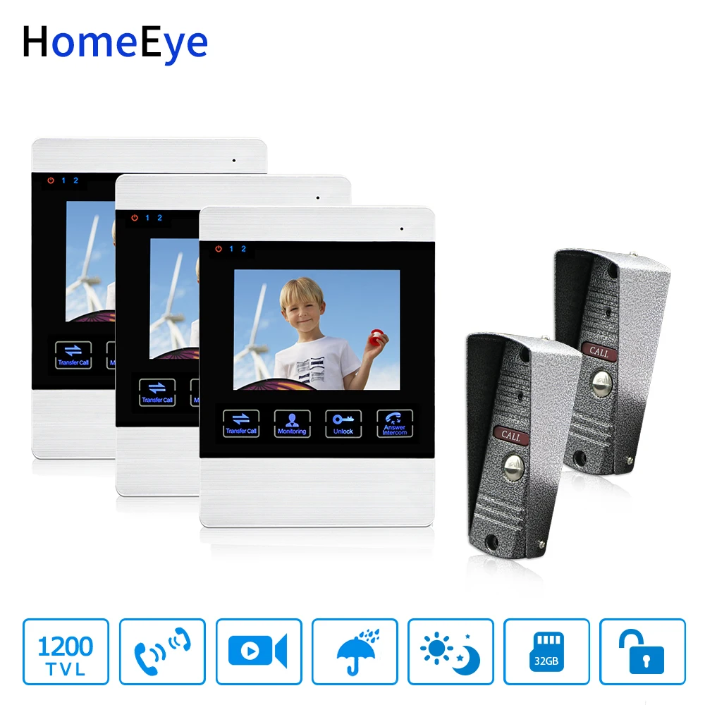 HomeEye 4 проводная Система доступа 2 3 Видео домофон видеодомофон сенсорная кнопка