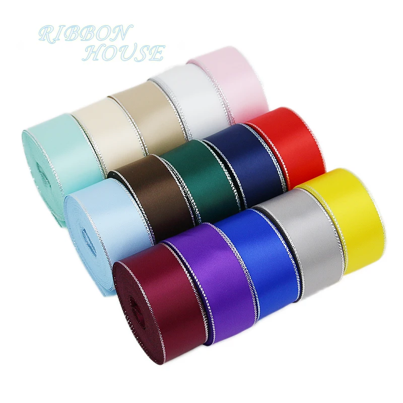 (10 ярдов/Лот) 25 мм двойное лицо серебряные края печатные фотообои свадебные