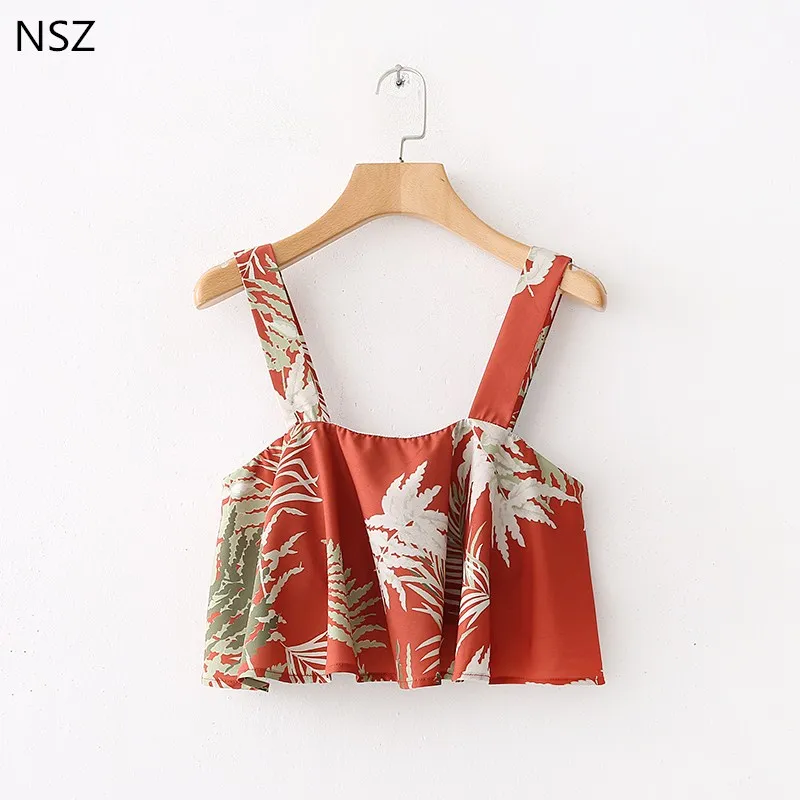 NSZ Для женщин Ремни Цветочные сексуальный топ летний Boho пляж с рюшами без рукавов