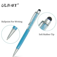 ulifart 2 in 1 crystal capacitive tablets touch stylus pen universal portable microfiber ball pen for ipad built in ballpoint