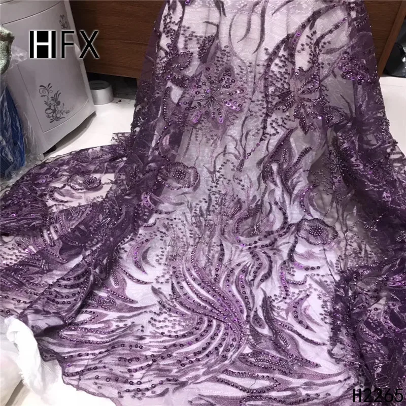 HFX роскошное фиолетовое кружевное платье ручной работы с вышивкой бисером