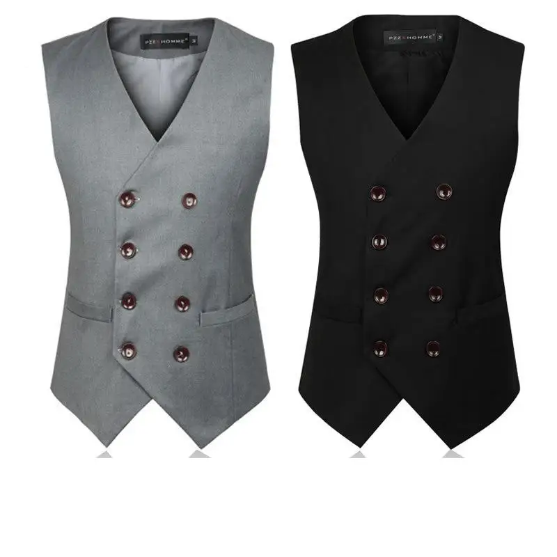 2017 новое поступление мужской костюм пальто тонкий тип черный двубортный жилет