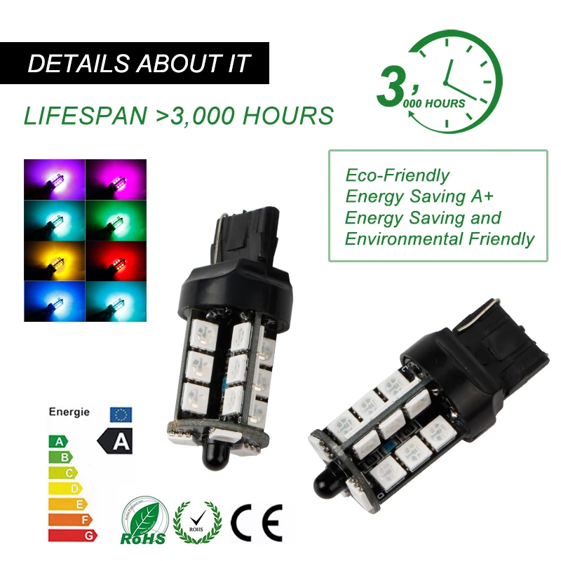 Светодиодная автомобисветильник лампа Canbus OKEEN T20 2 шт. RGB 27SMD 5050 красочная