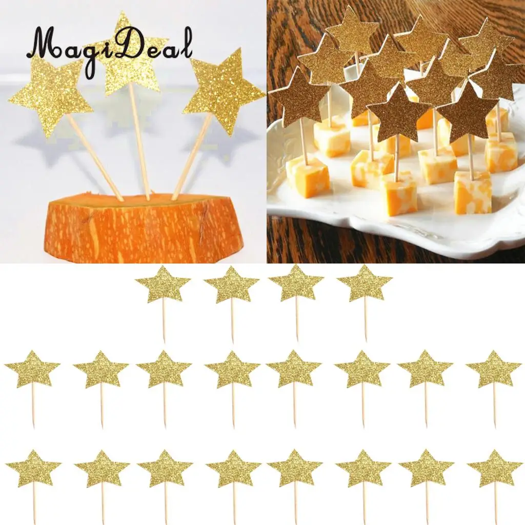 MagiDeal 20 шт./лот блестящая бумажная Корона/звезда/олень/формы для украшения торта в виде листьев топперы выбор Счастливого Рождества Свадебная вечеринка торт Декор
