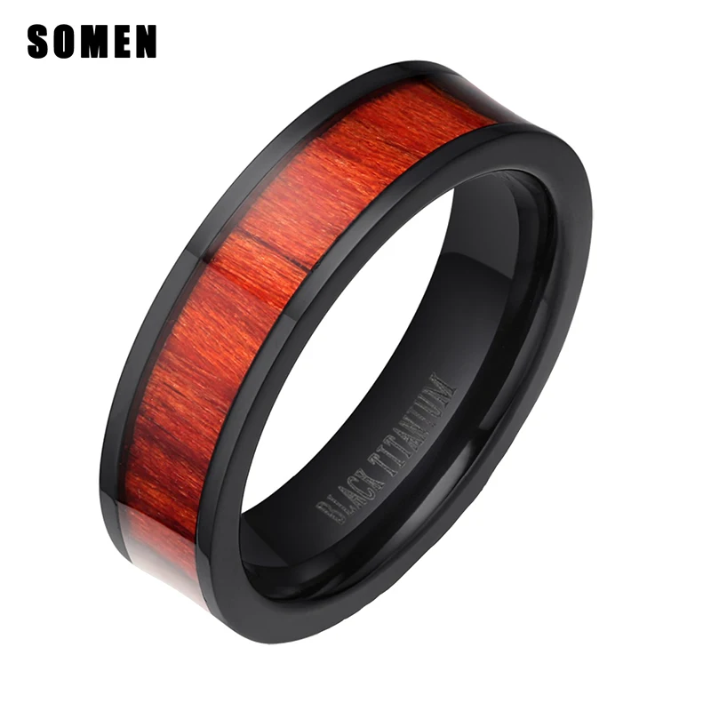 Кольцо женское из красного дерева диаметром 6 мм с титановым покрытием|promise
