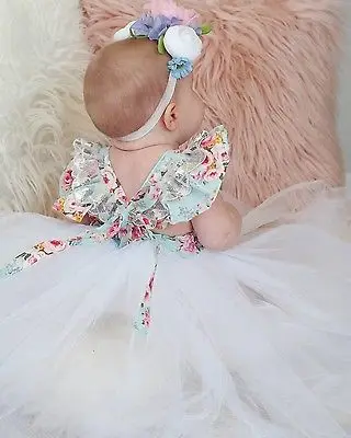 Модная одежда для новорожденных девочек цветочное Тюлевое платье вечерние