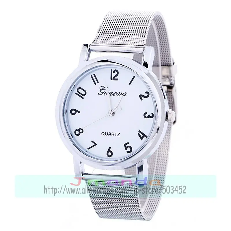 100 шт./лот Модные женские кварцевые часы с сетчатым браслетом серебряный ремешок