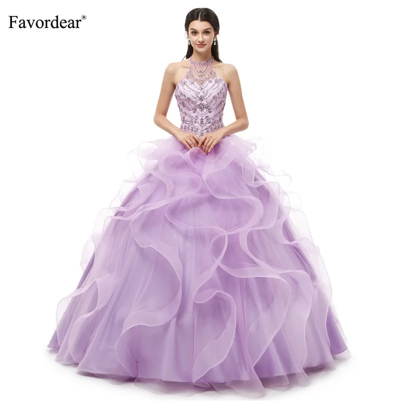 Бальное платье Favordear украшенное бисером с лямкой на шее пышное Vestido Quinceanera