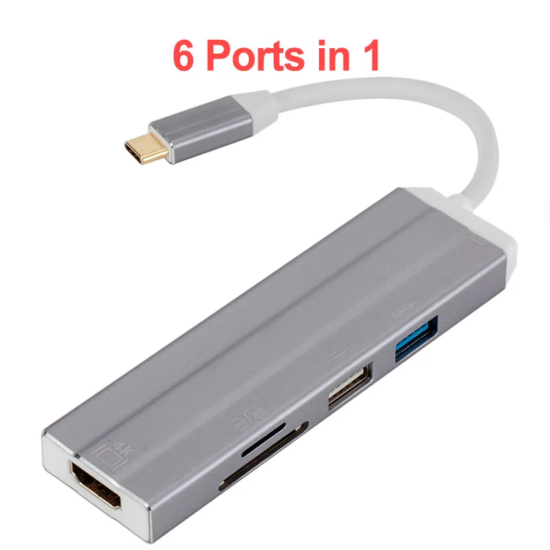 6 In 1 Type C Adapter To HDMI USB2.0 3.0 Multi Function USB-C Converte to SD/TF Hub For Laptop Macbook Samsung Huawei - Цвет: As the show
