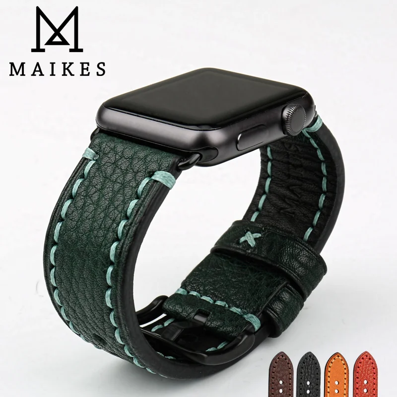 Ремешок для часов MAIKES модный зеленый кожаный ремешок Apple Watch 42 мм 38 серия 4/3/2/1 iWatch 44