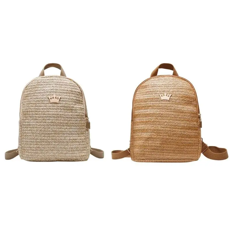 Плетеная солома рюкзаки для путешествий женские школьные Корона Декор