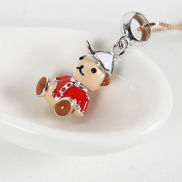 

New 925 Sterling Silver Enamel Lovely Bear Animal Charm Pendant Fit Pandora Bracelets Necklaces For Girl DIY Jewelry