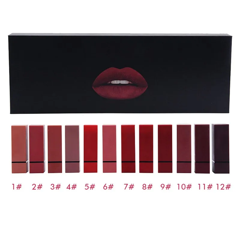 Matte Lipstick Velvet Lasting Moisturizing Cosmetics Red Lips Makeup Lip Gloss Kit Beauty 12 pcs/setA00184 |