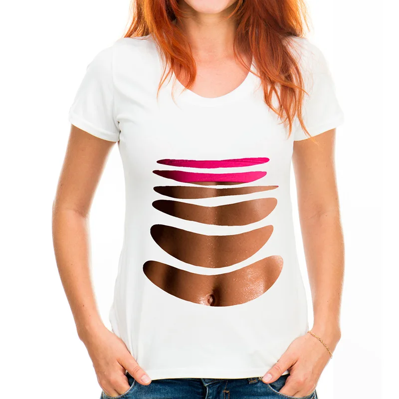 TEEHEART поддельные Фирма Abs печати футболка лето Творческий узор забавные Женские