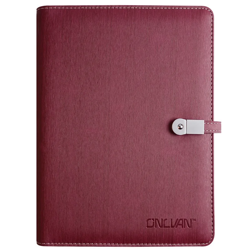 wine red Деловая кожаная записная книжка A5 Binder Дневник на спирали журнал& USB флэш-накопители& power Bank планировщик многофункциональная записная книжка - Цвет: wine red