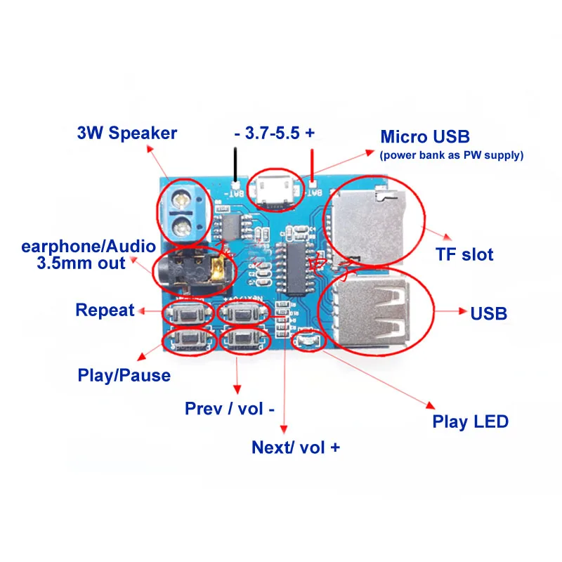 5 в Micro USB 3 Вт 8002 усилитель MP3 модуль TF карта U диск декодер плата AMP декодирование