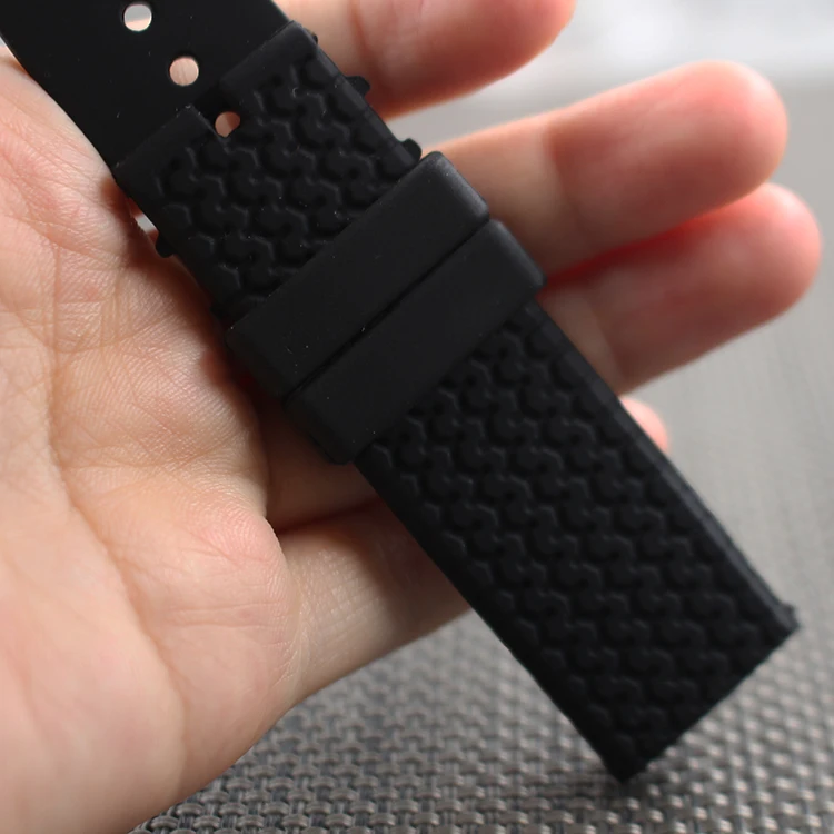 Ремешок резиновый для наручных часов черный водонепроницаемый браслет без