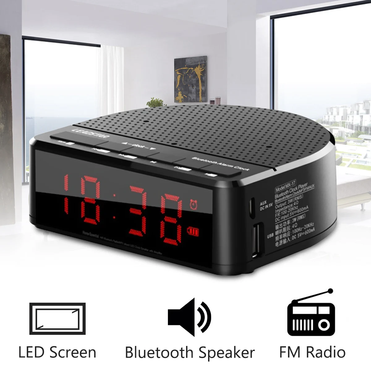 LEADSTAR MX-17 Будильник bluetooth динамик 2 в 1 беспроводной динамик сабвуфер FM радио домашняя кровать динамик с держателем для телефона