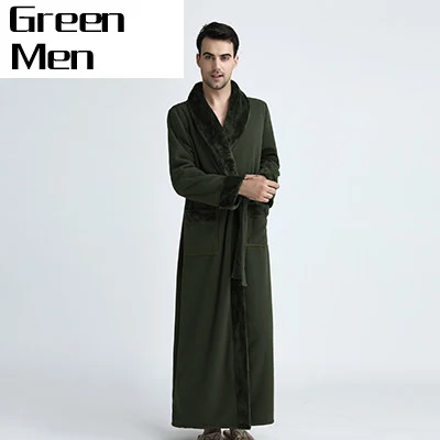 Green men Хит, для влюбленных, двойной слой, уплотненный, удлиненный зимний халат для женщин и мужчин, термальное кимоно из рунной шерсти, банный халат, теплые халаты, Халат - Цвет: Green men