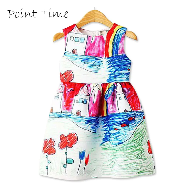 Colorful Girl Dress 2018 Summer Princess Designer Character Painting Kids Dresses for Girls Clothes Vetement Fille | Детская одежда и
