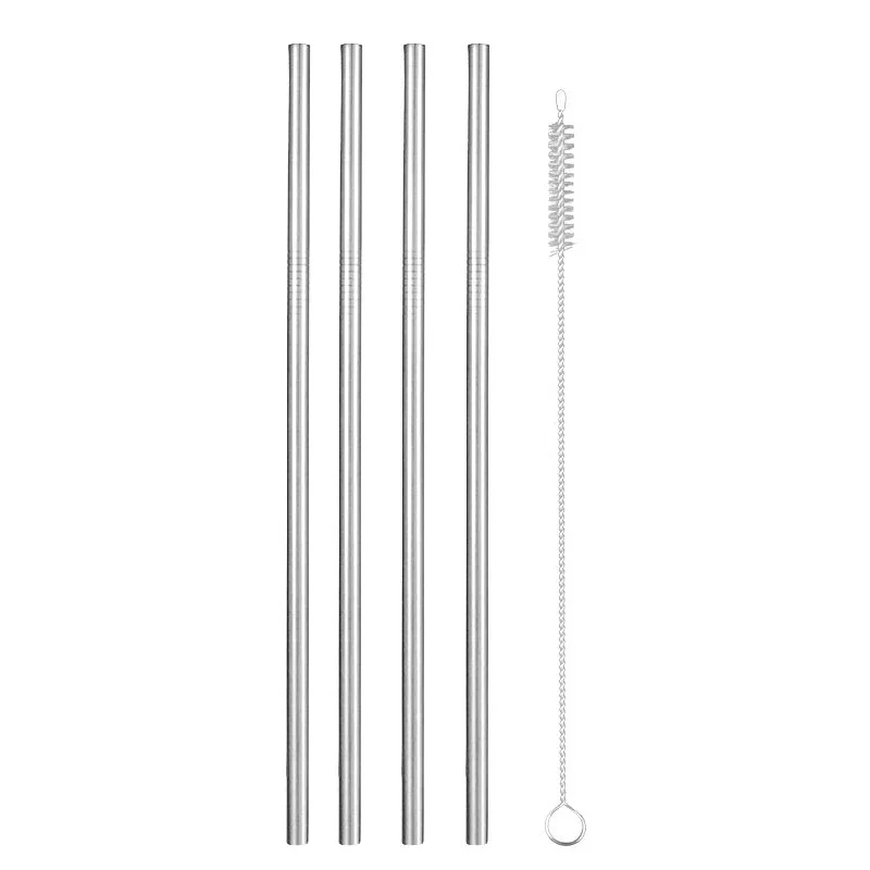 silver 4 pcs Многоразовая металлическая соломинка из нержавеющей стали для питья, согнутая прямая красочная соломинка, экологичные портативные соломинки с кистью - Цвет: silver 4 pcs