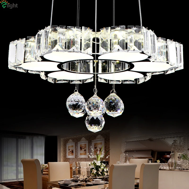 Современный блеск crystal led подвесной Люстры свет chrome Обеденная LED люстра Освещение Luminaria подвесные светильники