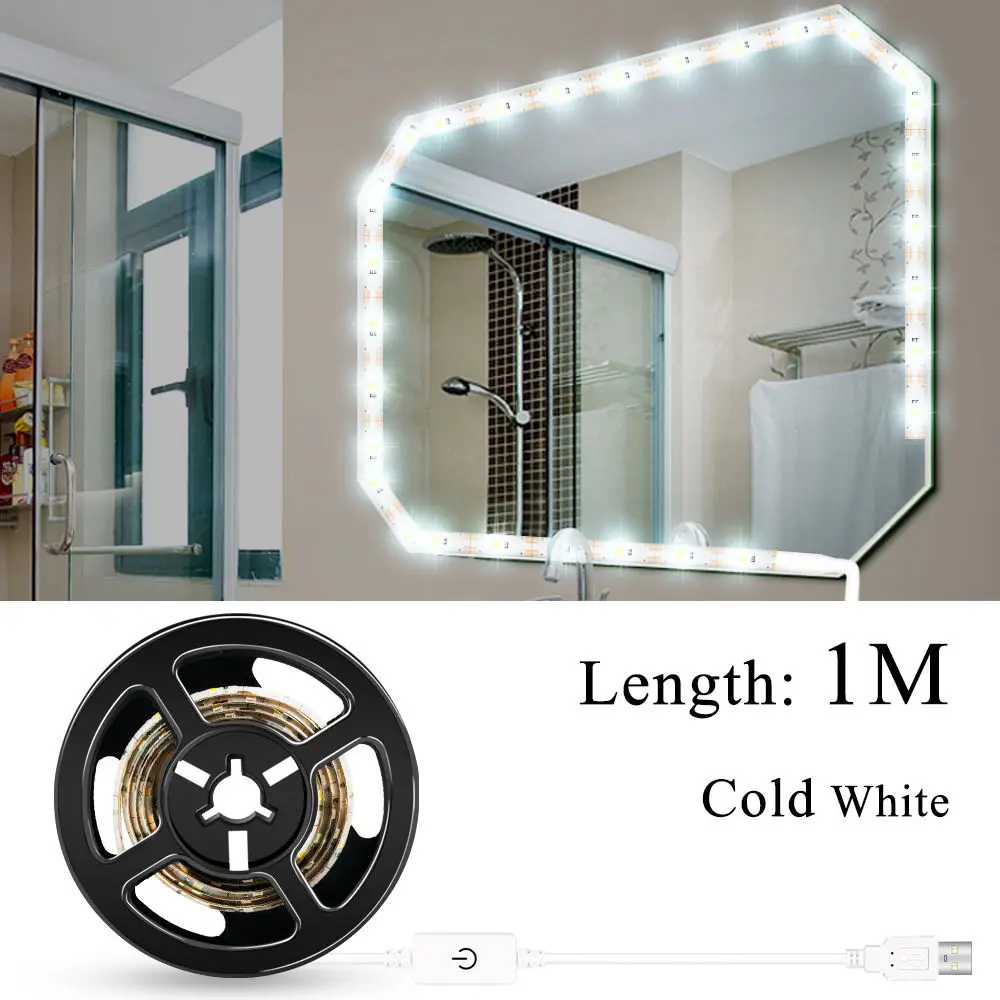 USB White 1M 3W Светодиодный косметический зеркальный светильник USB 5 в водонепроницаемый настенный светильник для ванной комнаты с регулируемой яркостью туалетный столик ночной Светильник ing - Испускаемый цвет: USB White 1M 3W