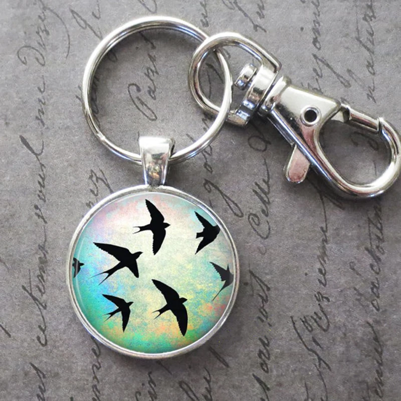 Брелок для ключей с акварельными птицами подвеска пряжкой подарок на день