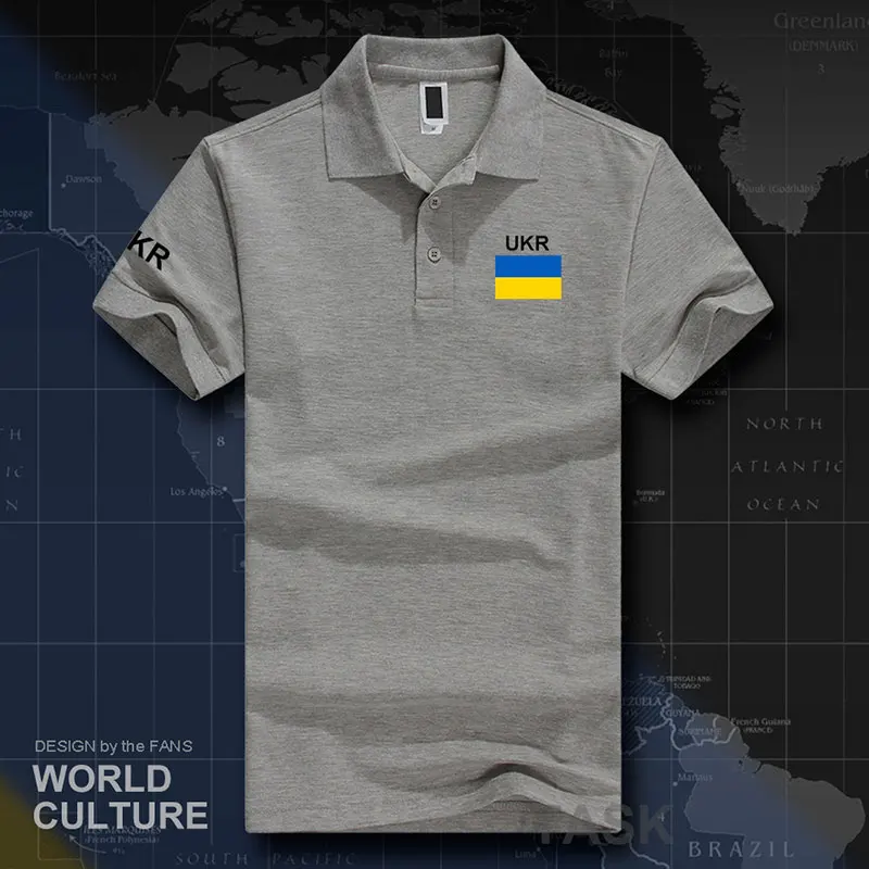 Украинские мужские рубашки поло с коротким рукавом, белые бренды, с принтом для страны, хлопок, Национальный командный флаг, новинка, UKR Ukrayina - Цвет: polo-Gray