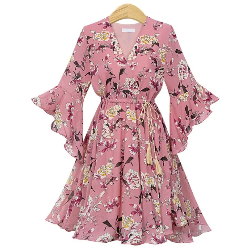 Женское вечернее платье Boho шифоновое с высокой эластичной талией и бантом а