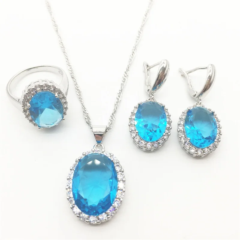Новинка 2016 комплект ювелирных изделий из серебра 925 пробы с голубыми и белыми