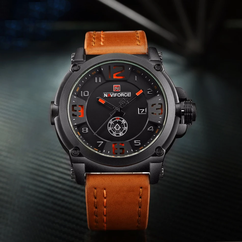 Топ люксовый бренд NAVIFORCE мужские спортивные часы кварцевые часы с кожаным ремешком Мужские Водонепроницаемые наручные часы relogio masculino 9099