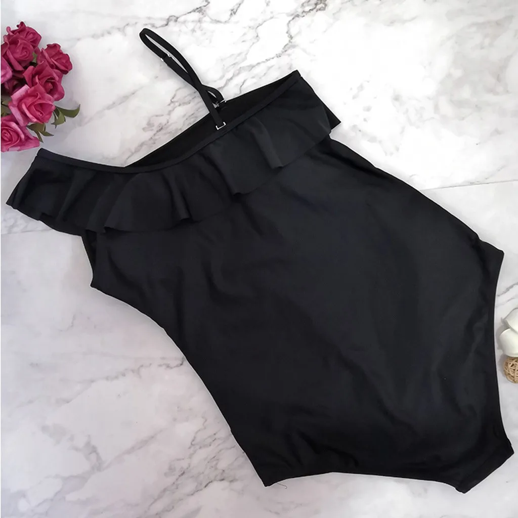 2020 летний женский сексуальный однотонный купальник на одно плечо с оборками и